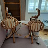2 sconces in rattan and bamboo 70s