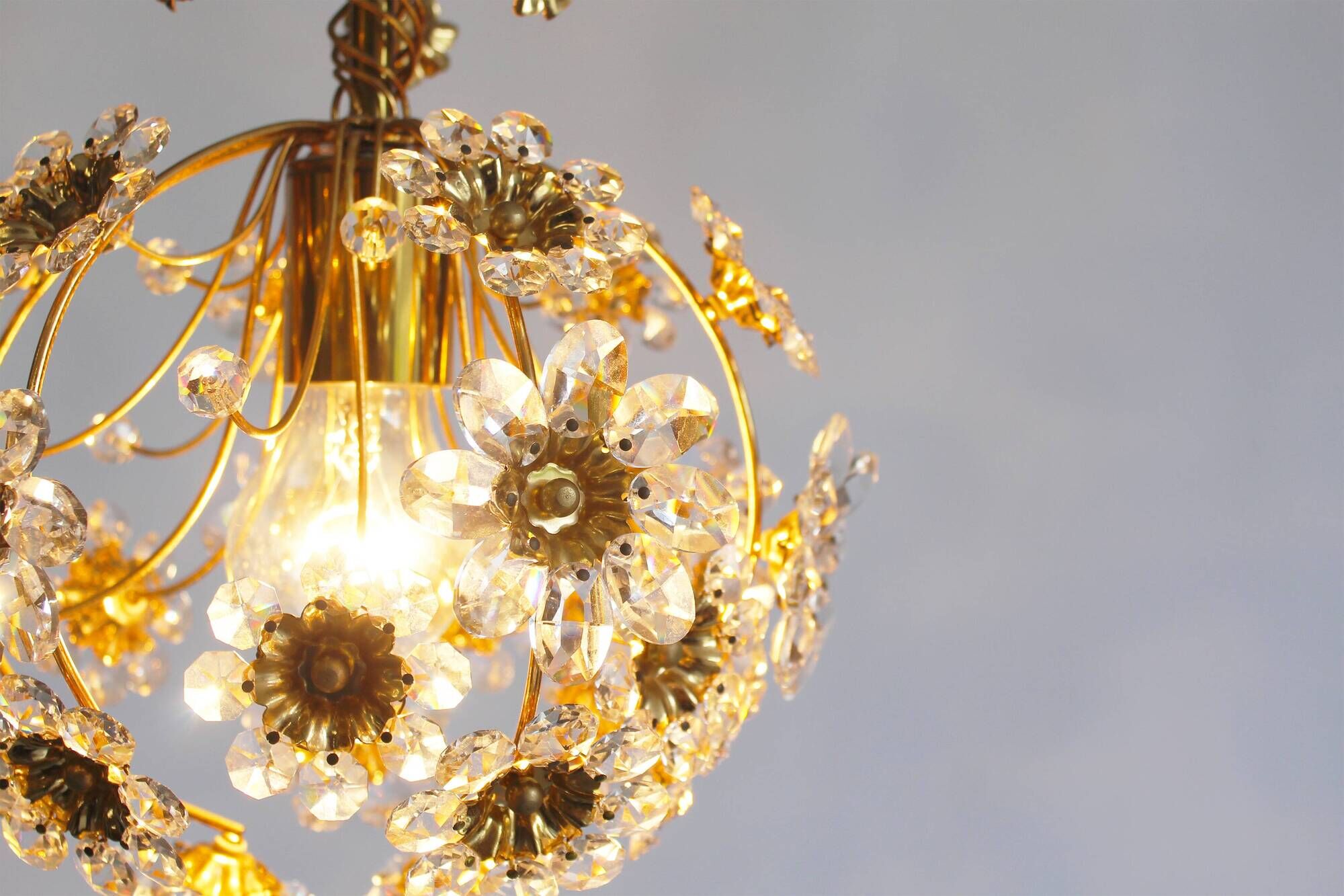 Gilt and crystal glass Chandelier by Palwa, Germany 1970's