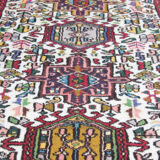 Vintage Persian Runer Rug Ivory Geometric Traditional Tribal Carpet - 80x442cm