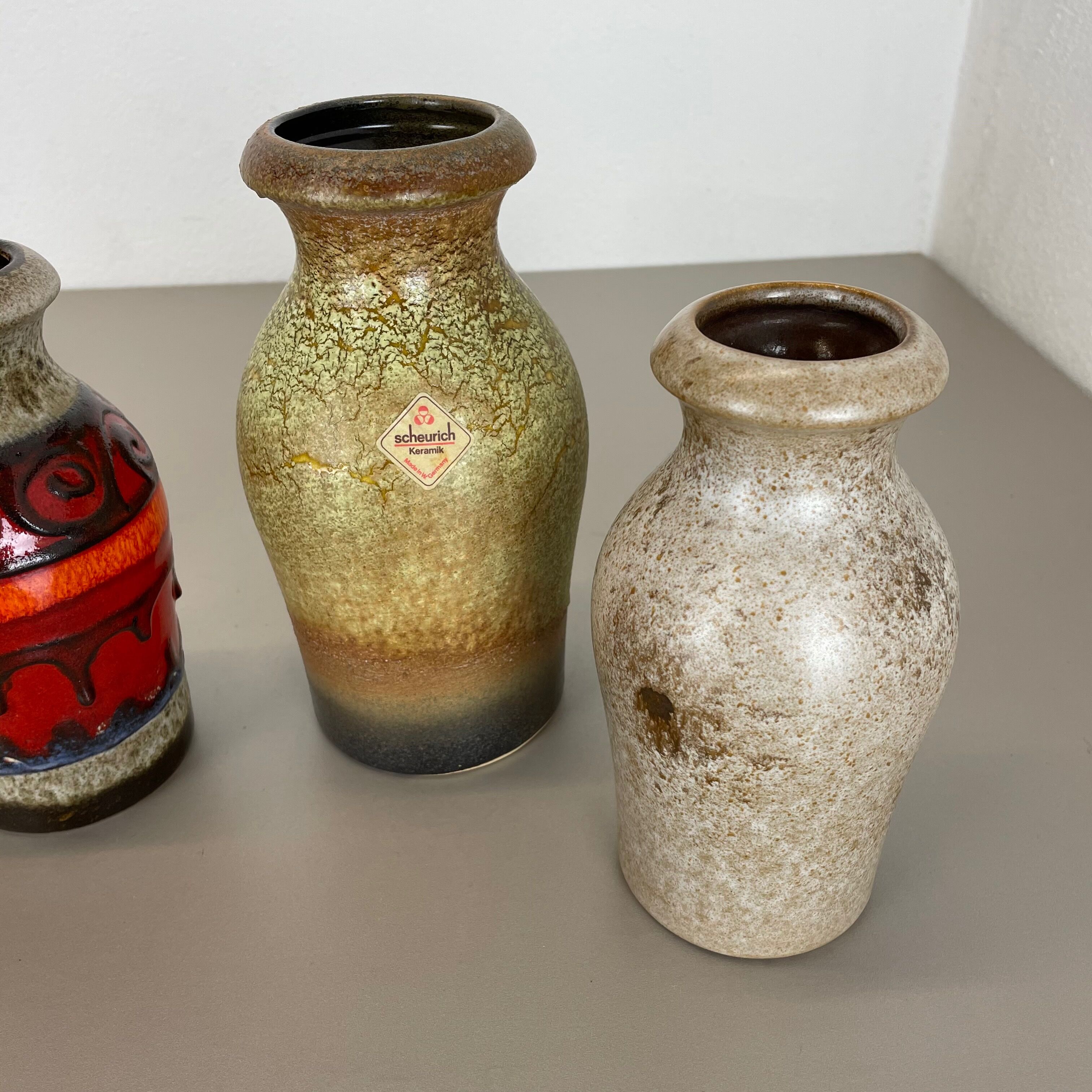 Set of five vintage pottery fat lava vases made by scheurich, germany, 1970s