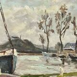 Oil on canvas attributed to Robert Leparmentier (1893-1975) Boats in port