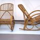 Franco Albini style, pair of rattan and bamboo rocking chairs. Italy 1950s