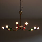 Vintage chandelier colorful brass 10 arms multicolored