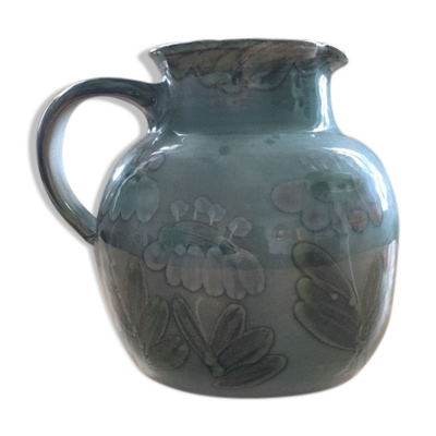 Pichet gris bleu décor floral