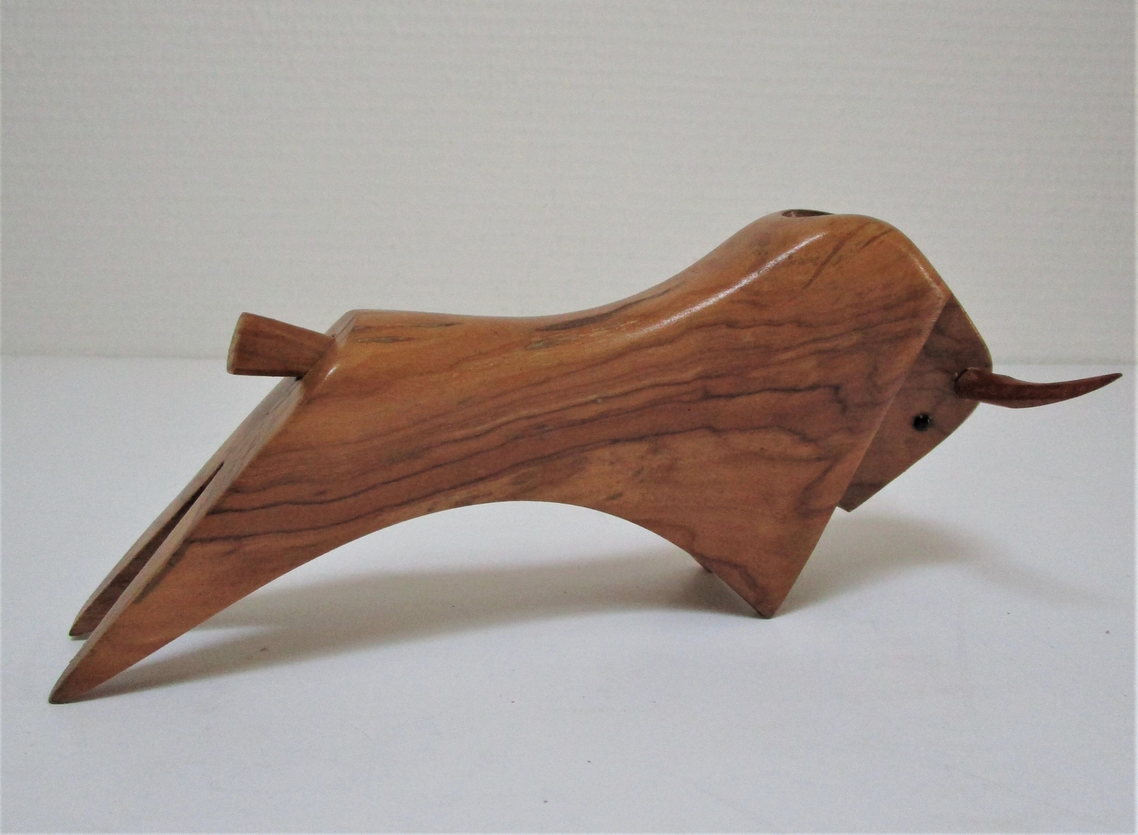 Wooden candlestick bull 70s
