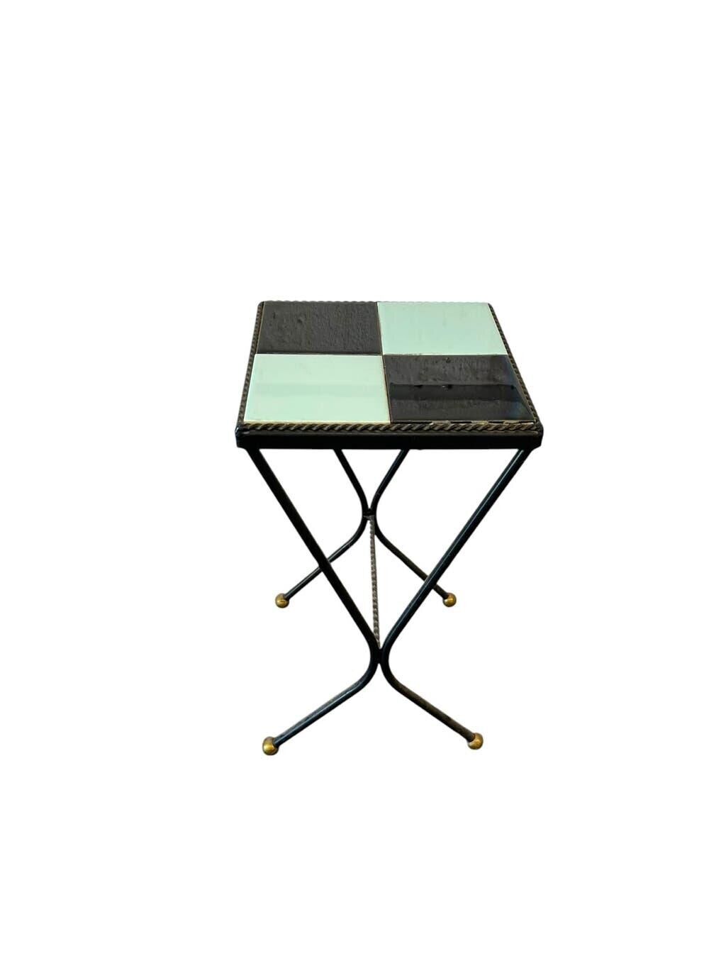 Vintage side table/plant table in mint blue and black ceramic