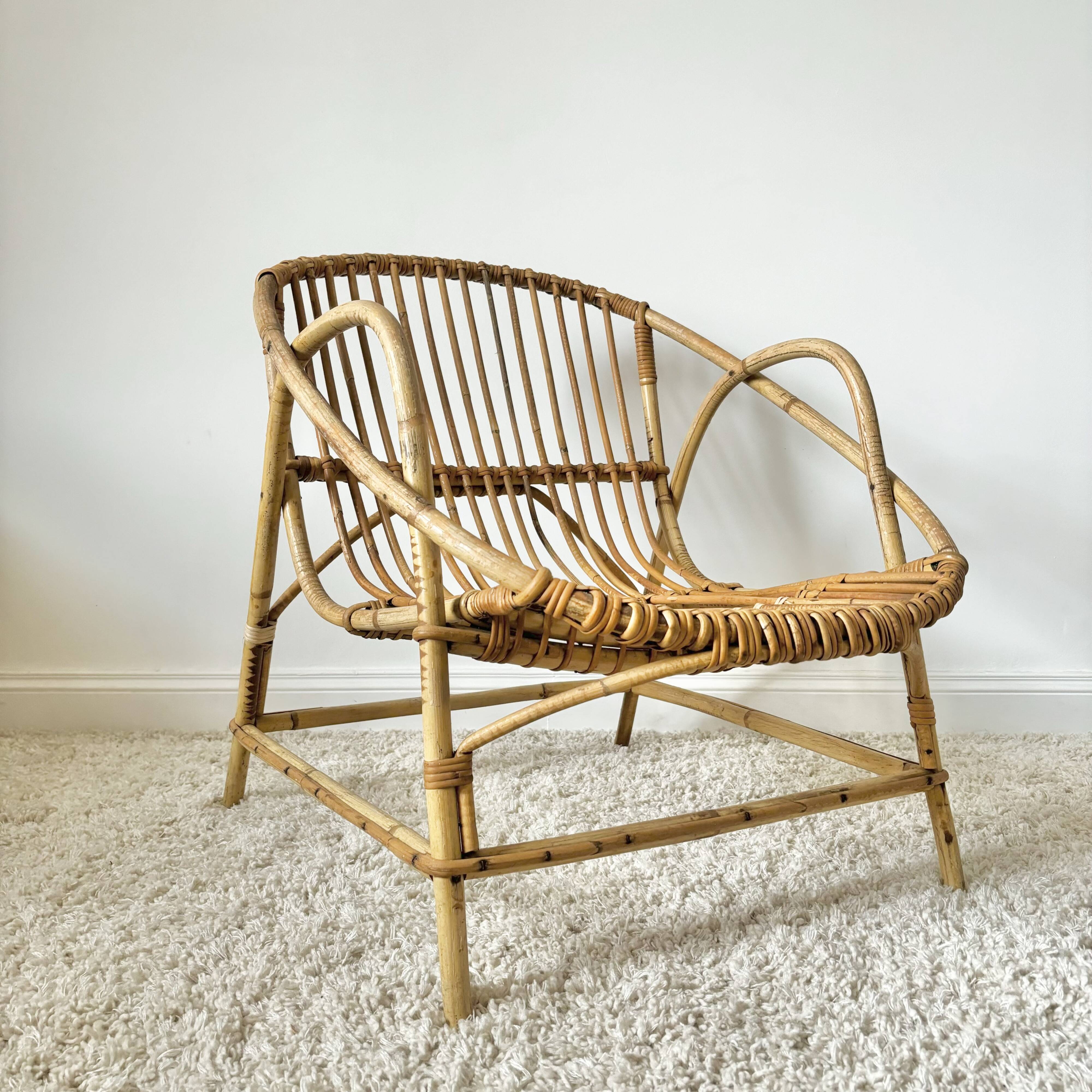 Rattan shell armchair