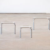 Vintage chrome and glass built-in coffee tables 1970