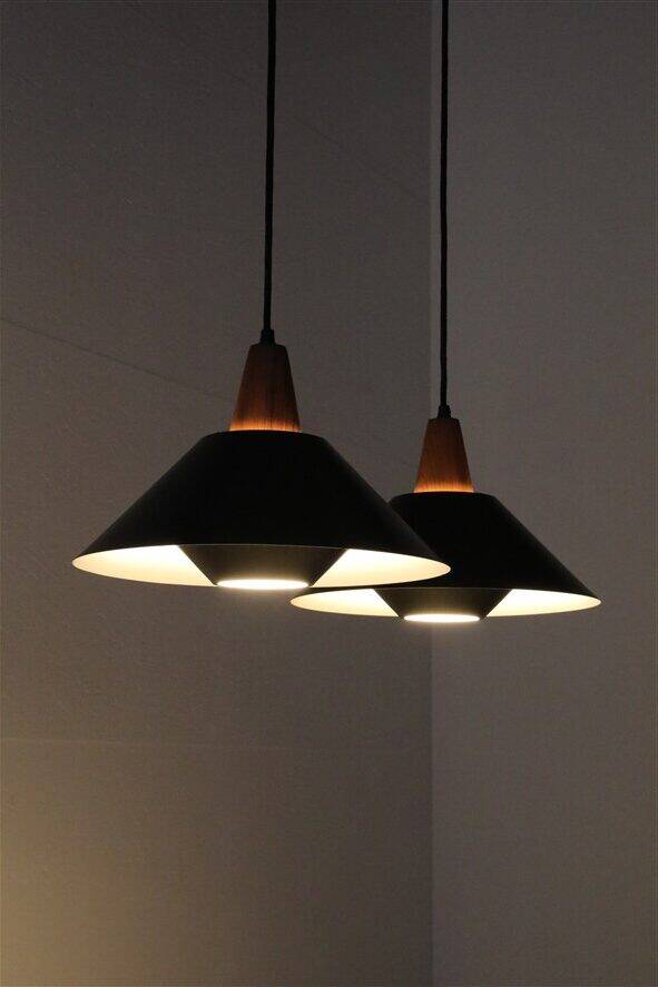 Set of 2 black mid-century pendant lamps by Elfi / 1960s / 1970s / Danish modern design
