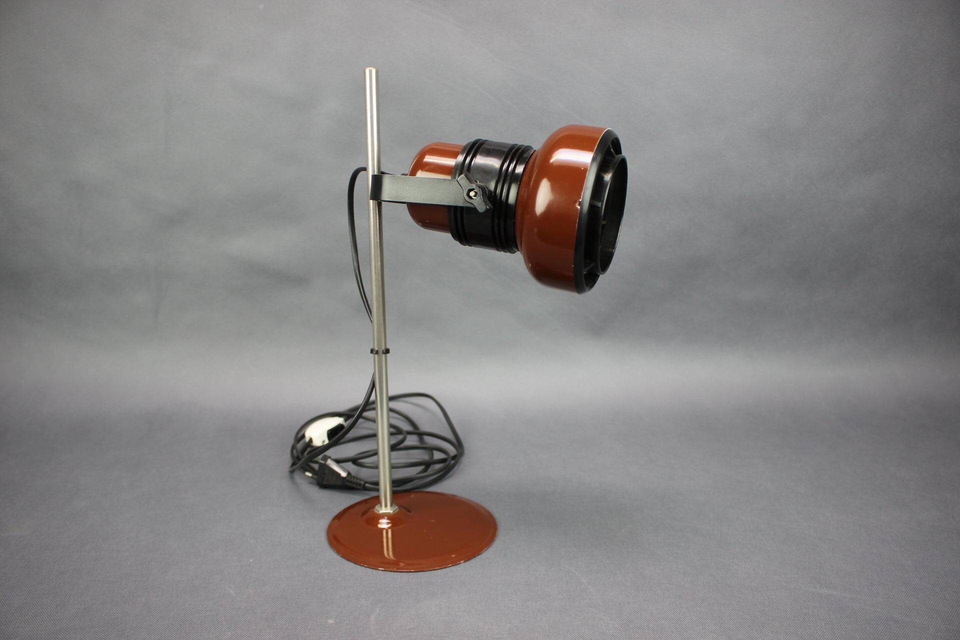 1970s Hungarian table lamp, "Space Age" style, in brown enamel.