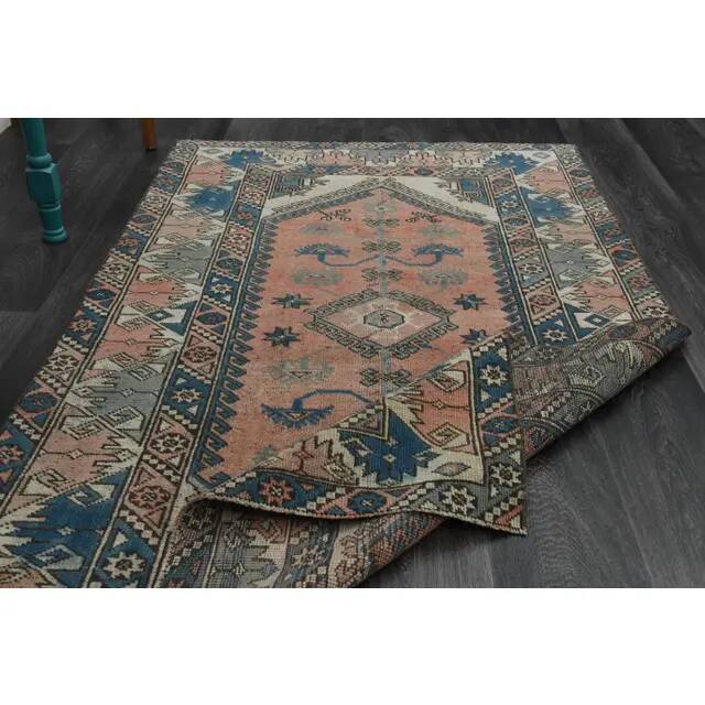 1970s Vintage Turkish Handmade Wool & Cotton Pink Area Rug