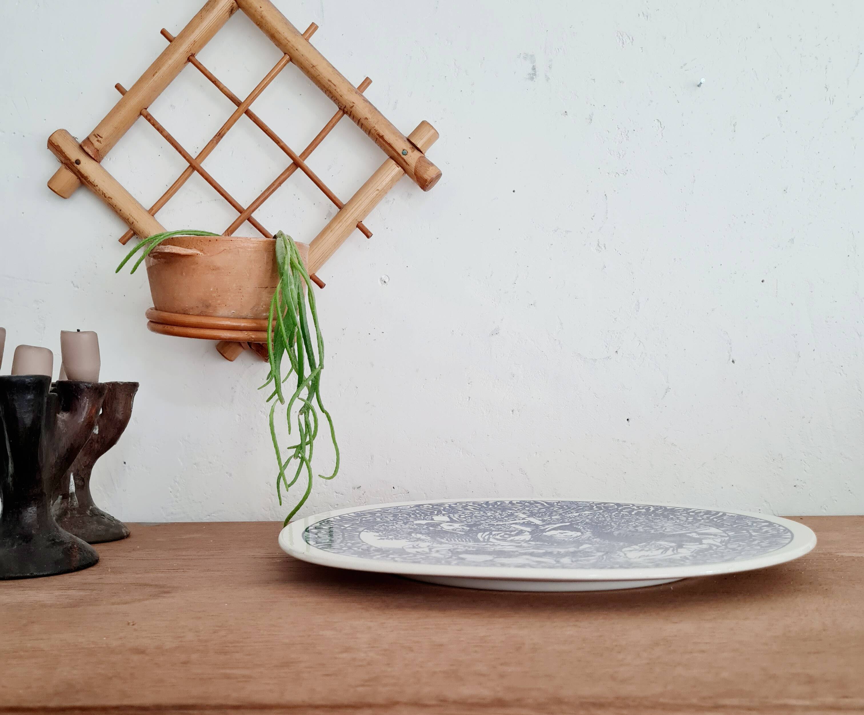 Large white porcelain dish with blue design