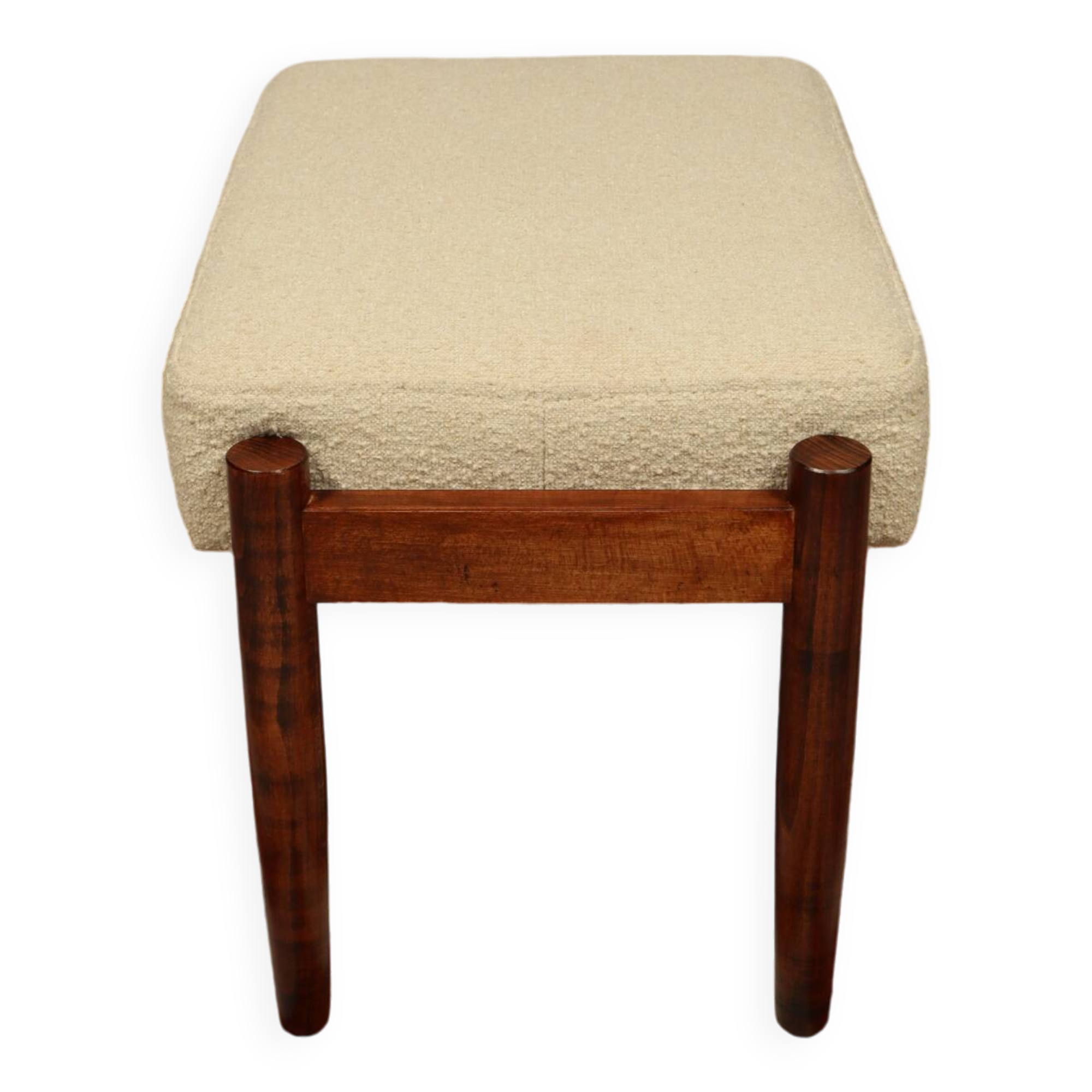 Scandinavian style set lounge chair and ottoman footrest in boucle fabric natural dark wood Mid Cent