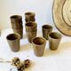 Set of 12 glazed stoneware cups, Digoin Stoneware Pots
