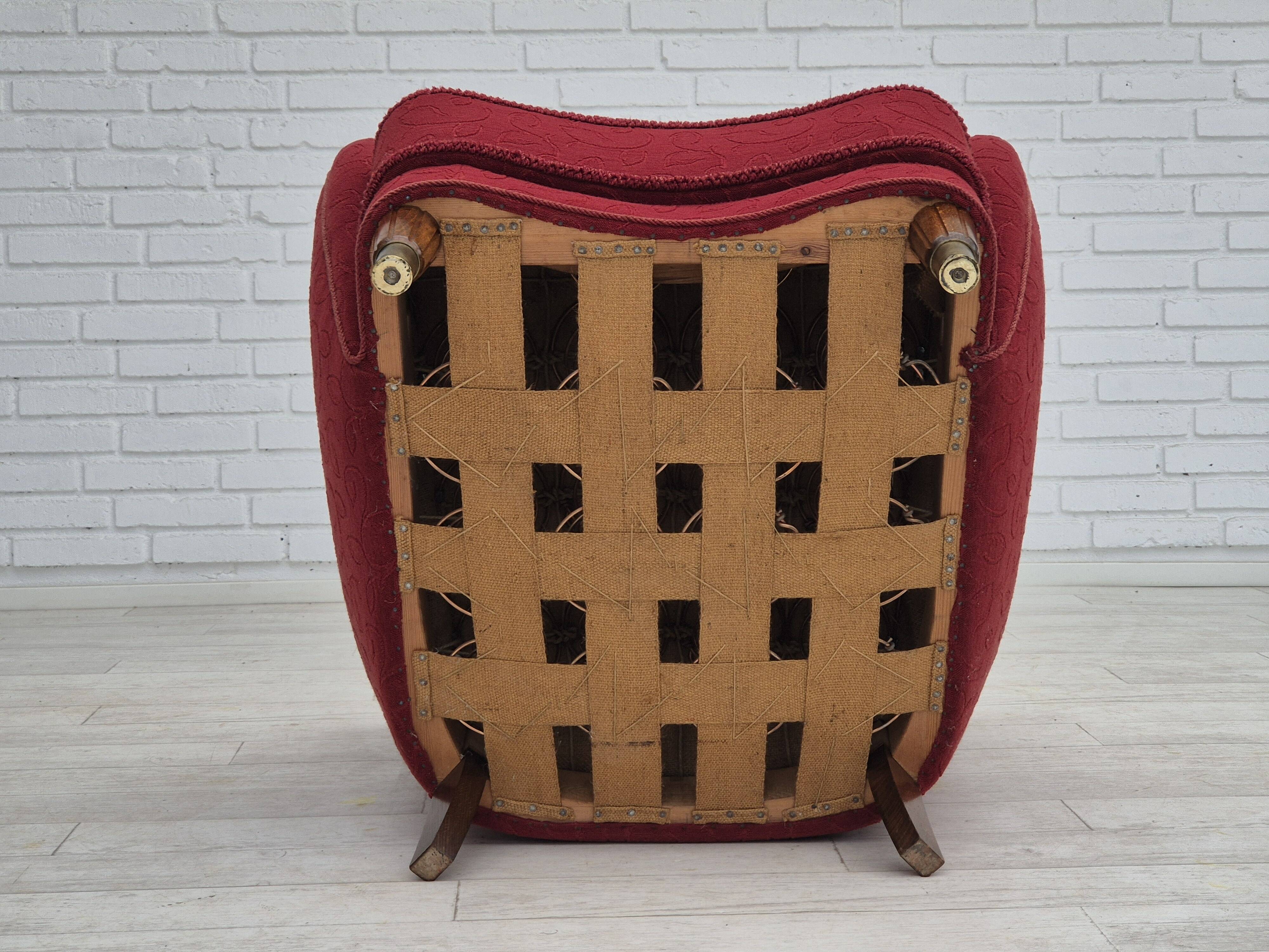 Années 1960, fauteuil relax danois, état d'origine, coton/laine rouge.