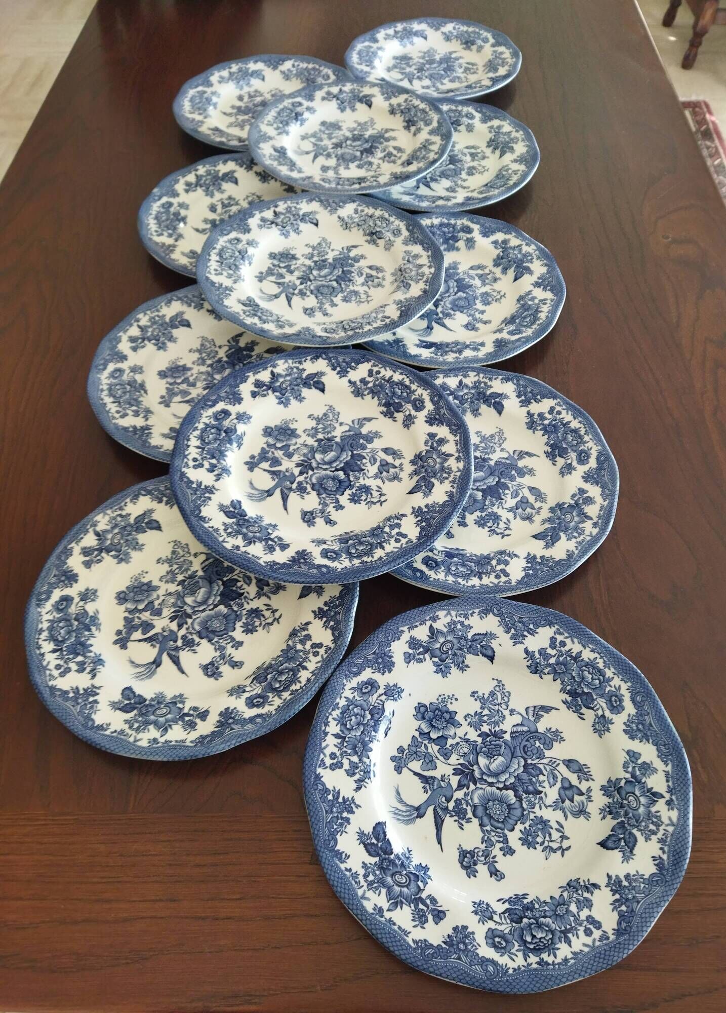 12 English dinner plates Enoch Wedgwood "Asiatic Pheasants"