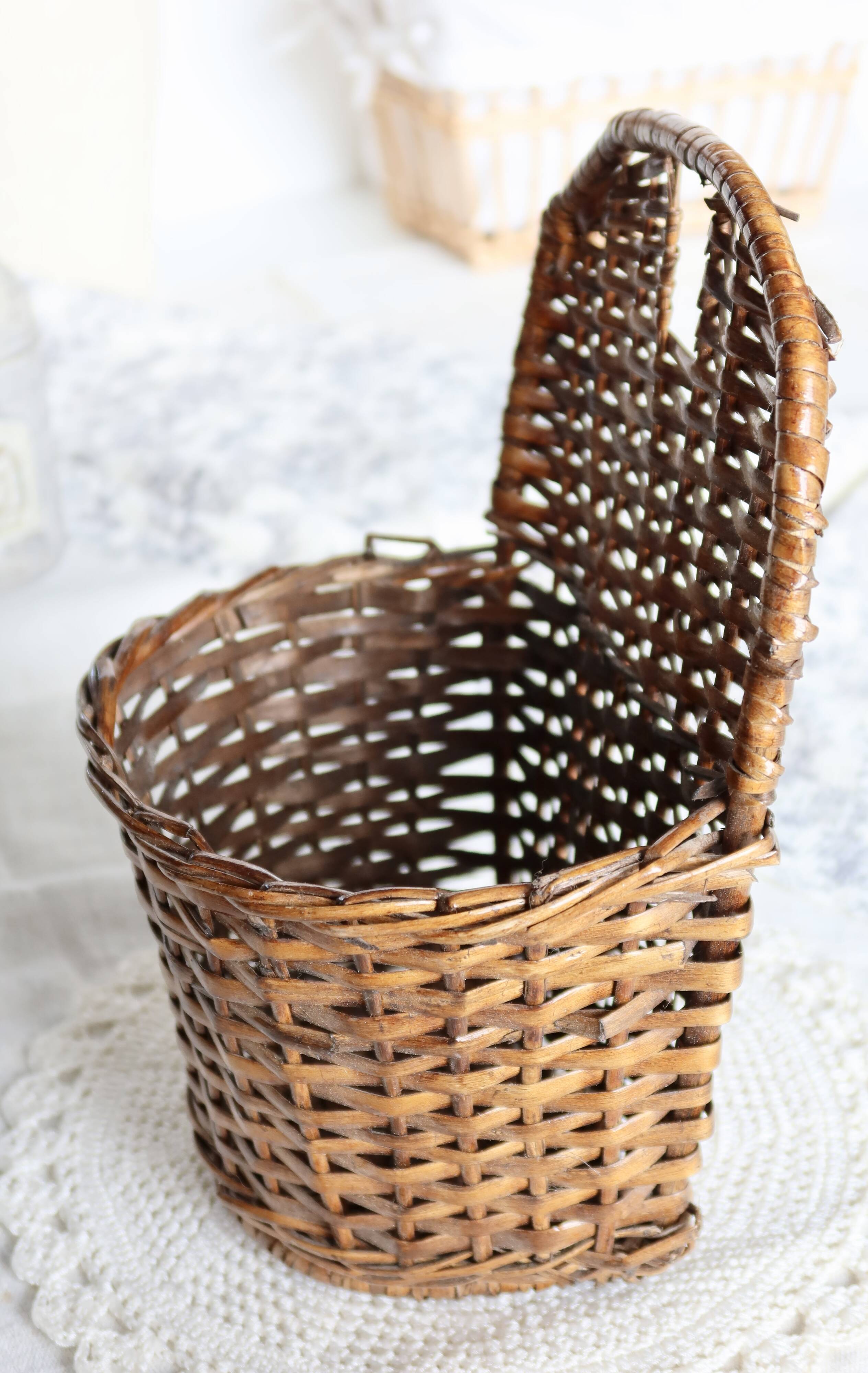 Vintage dark wicker wall basket