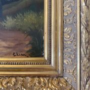 Table HST XIX° "The jewel of nature" Animated landscape Signed C. Lion + frame