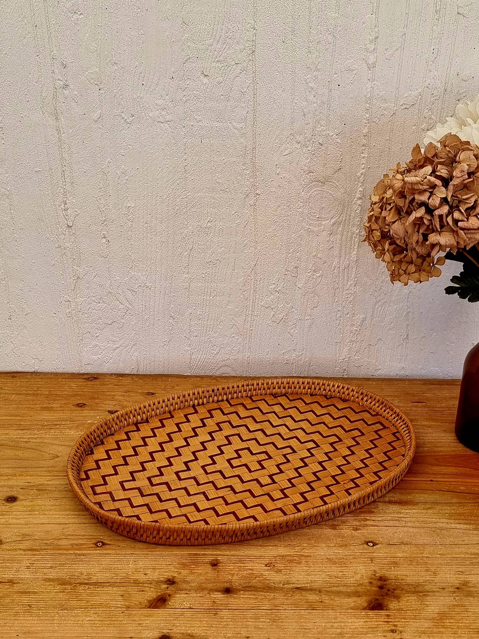 Vintage woven bamboo tray