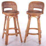 Vintage Rattan Swivel Bar Stool Set, 1950s