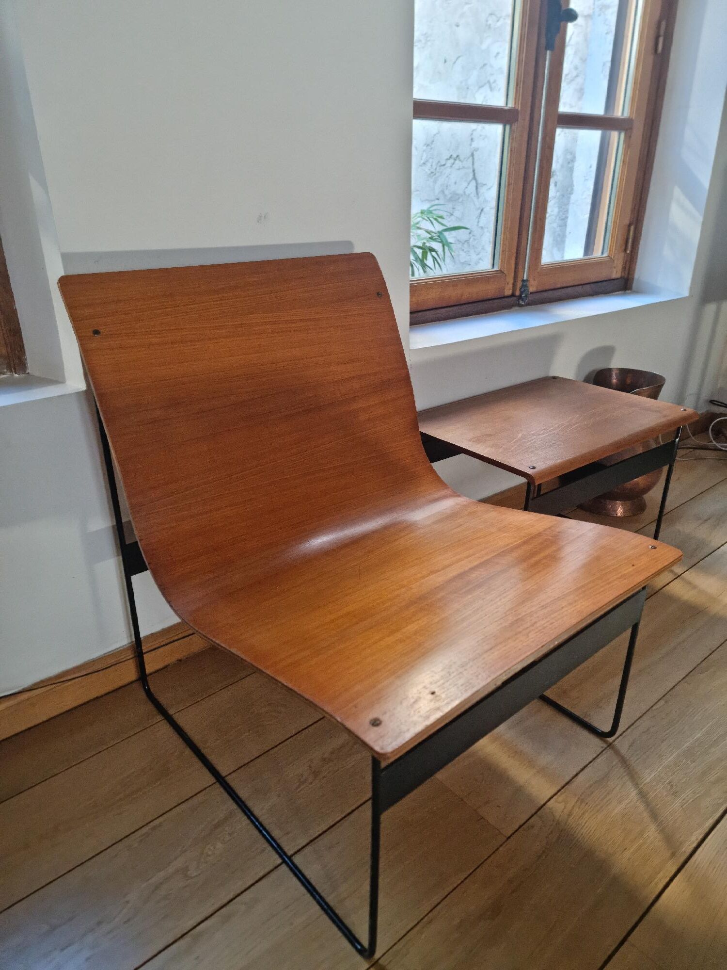 Günter RENKEL (XXth) REGO MOBEL (editor) Chair + stool in the taste of