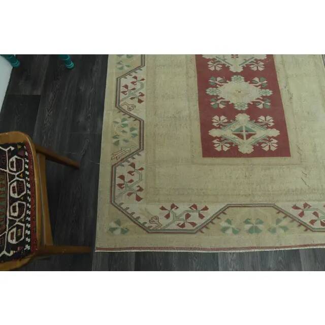 1970s Vintage Turkish Oushak Handmade Wool Cotton Beige Area Rug 158x229