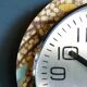 Clock formica vintage round silent wall clock "Kiplé yellow brown"