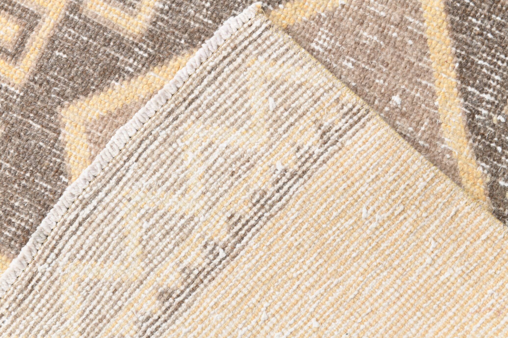 3x12 Light Yellow & Brown Turkish Vintage Runner Rug, 80x373Cm