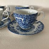 4 Coaching Scenes Blue Tea Cups and Saucers by Johnson Bros Ireston