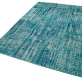 Handwoven turkish contemporary 174 cm x 247 cm turquoise patchwork carpet