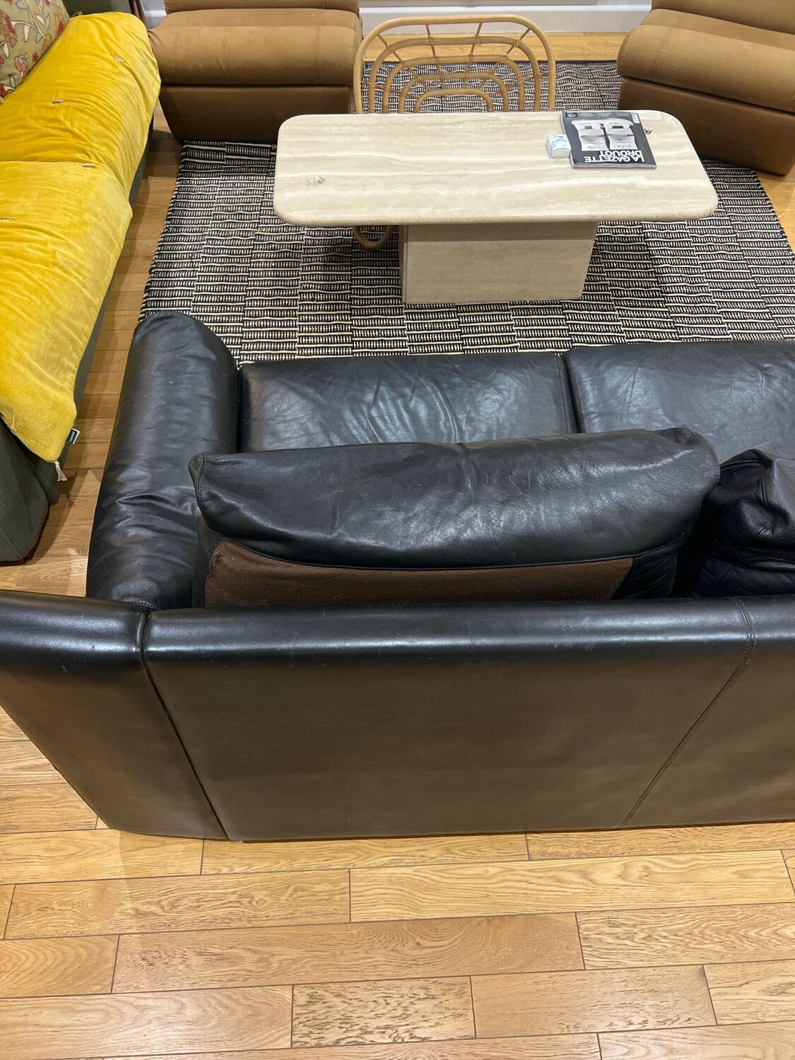 Vintage black leather 2-seater sofa from the 70s by Edelhard Harlis – 180 cm