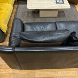 Vintage black leather 2-seater sofa from the 70s by Edelhard Harlis – 180 cm