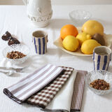 Lot de 4 serviettes vichy marron & lin blanc