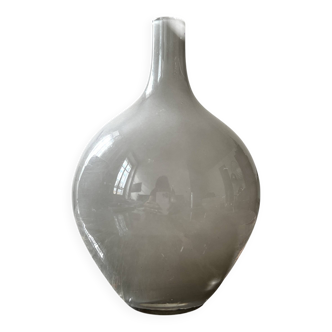 Round vase with straight neck in mouth-blown gray glass, France 1950
