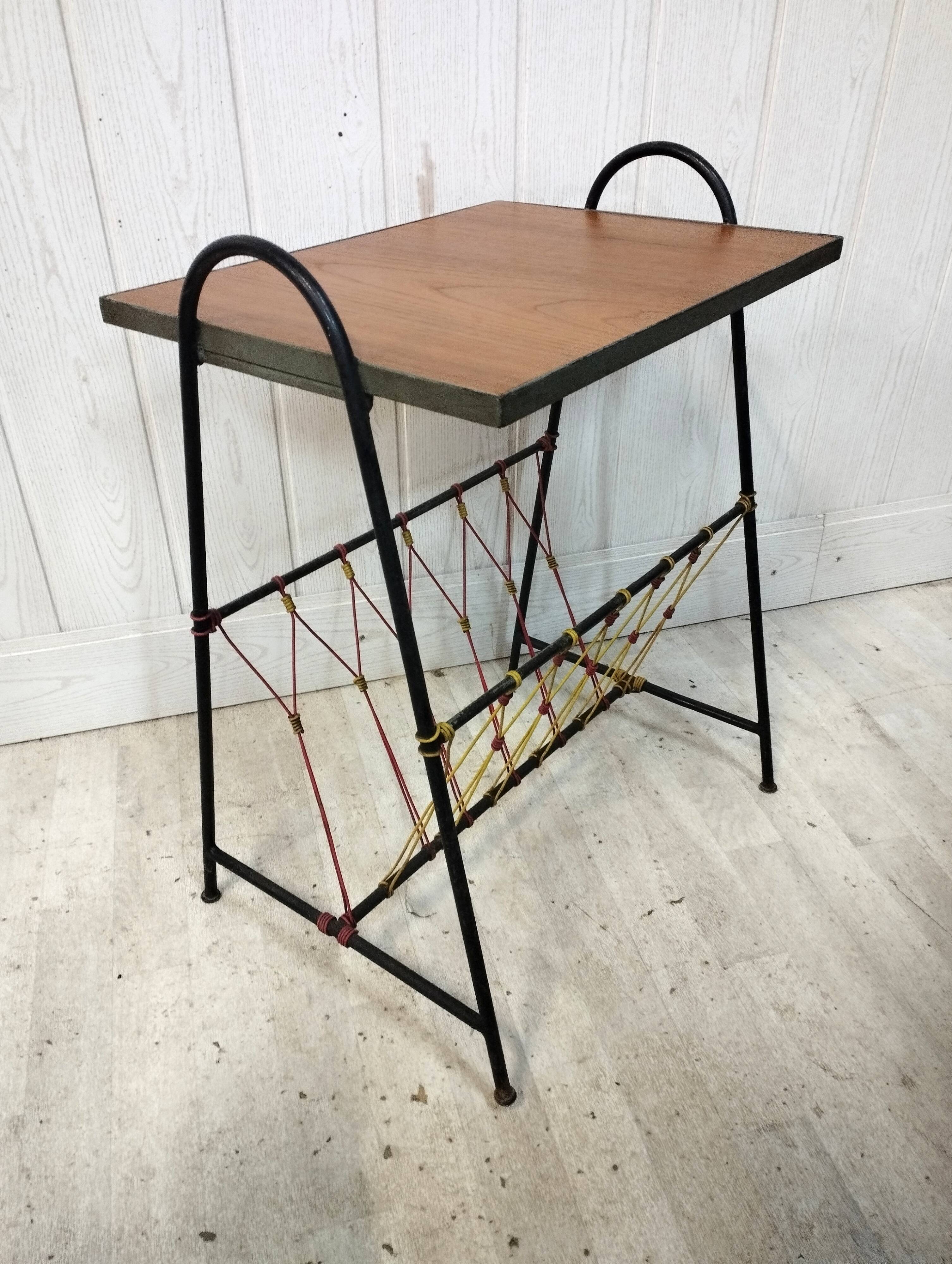 Side table metal black scoubidou and wood