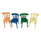 4 multi-colored bistro chairs