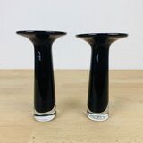 Paire de bougeoirs en verre soufflé noirs