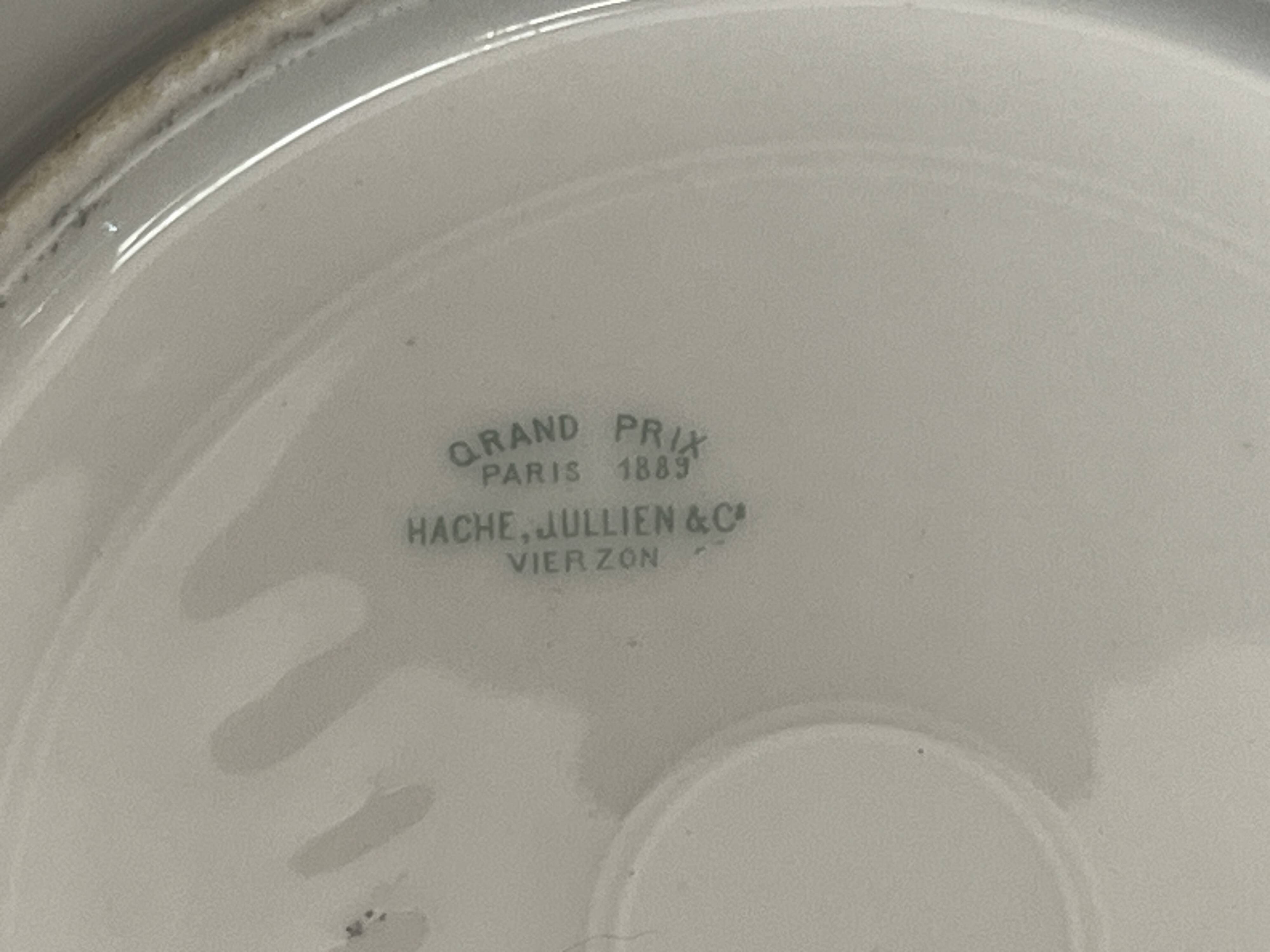 Pair of Hache Jullien plates, fine earthenware, castle decor, early 20th century