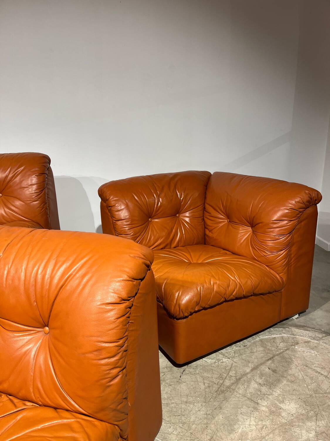 Modular cognac leather sofa