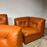 Salon modulable en cuir cognac