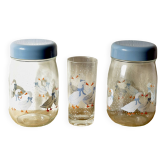 The perfect: 2 1l jars + 1 glass - geese pattern