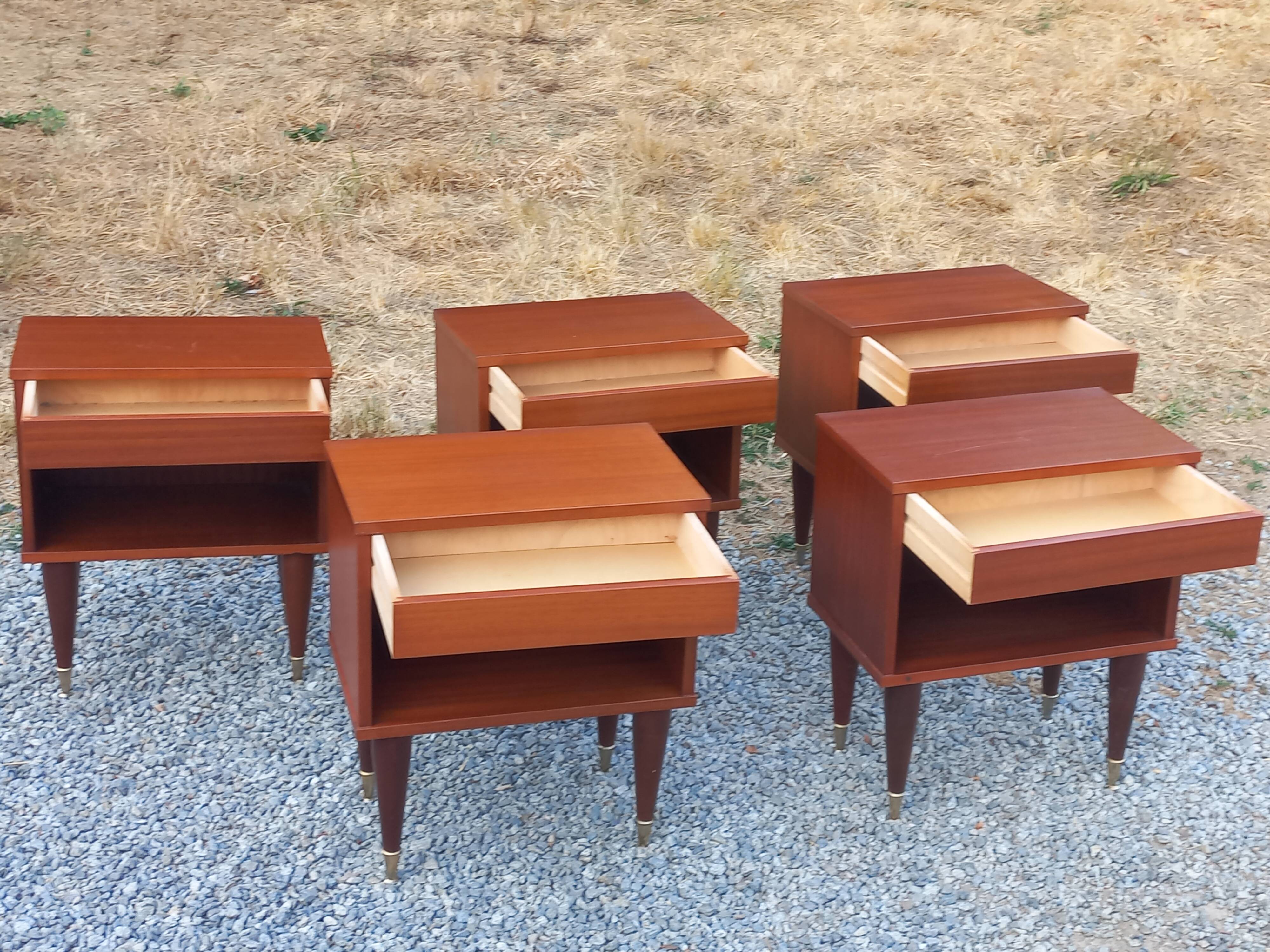 Set de 5 chevets vintage en acajou des années 60