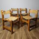 Solid Elm and cream leather chairs, Maison Regain, 1960s.