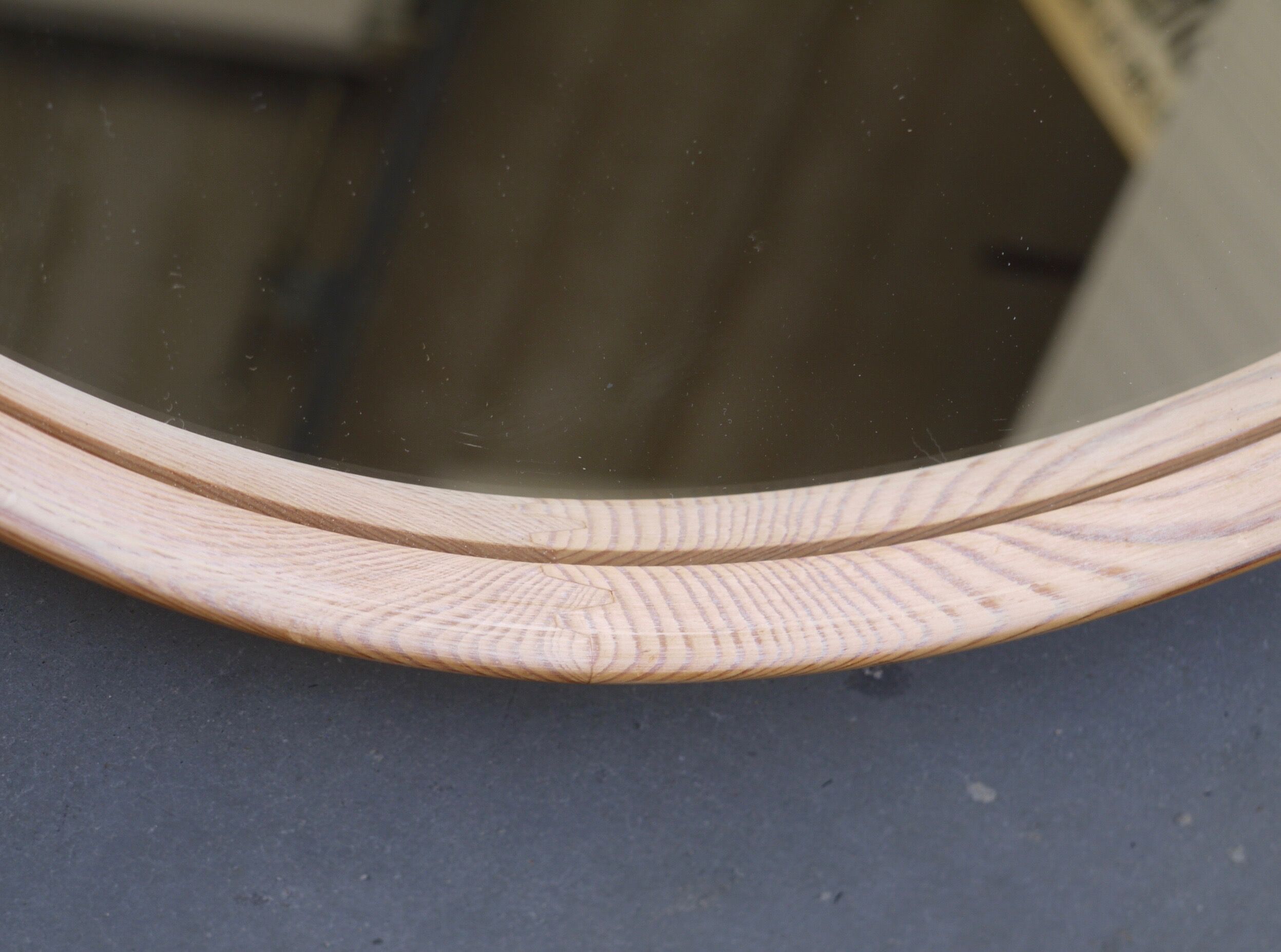 Vintage Scandinavian wooden circular mirror, 1970s