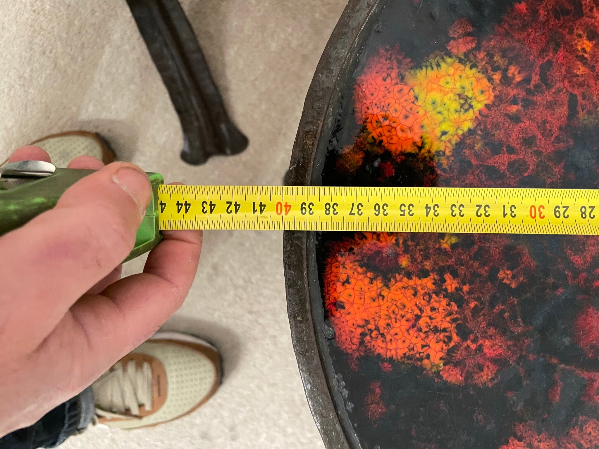 Pair of brutalist side tables, steel and ceramic, 1970
