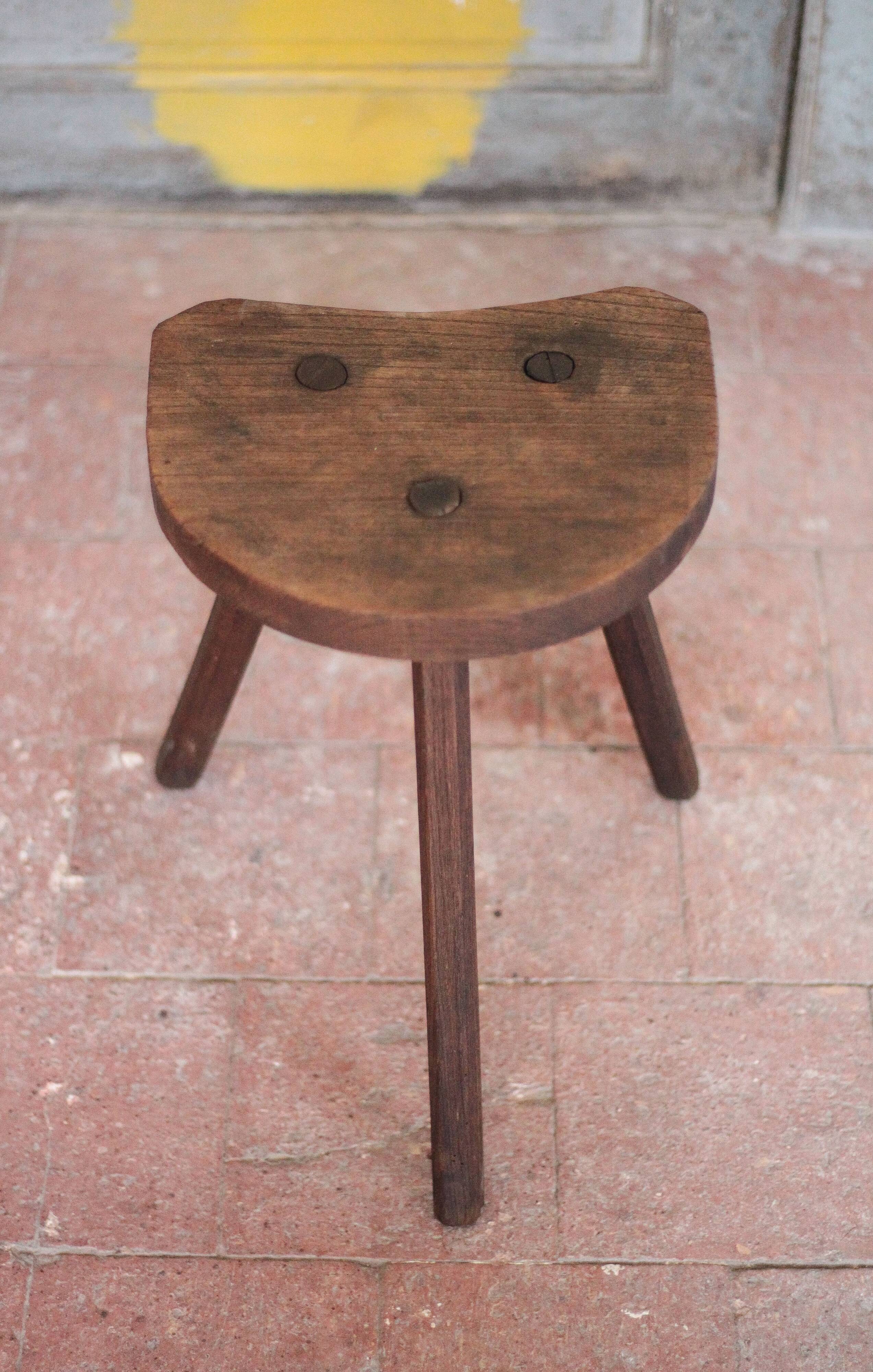 Tripod stool, wooden stool, milking stool, antique stool