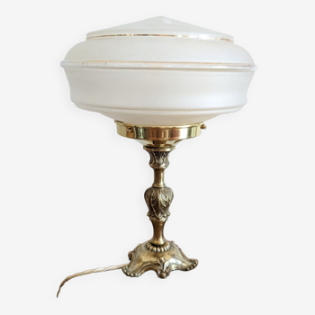 Antique brass lamp and frosted glass