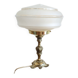 Antique brass lamp and frosted glass