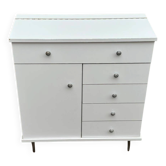 White wooden bathroom furniture with chrome compass legs, Mid-Century 1960.