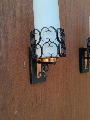 Pair vintage wrought iron wall lamps